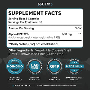 Alpha GPC 99% Concentration | High Purity Alpha GPC Nootropics Brain Support Supplement 600Mg | 60 Vegan Capsules