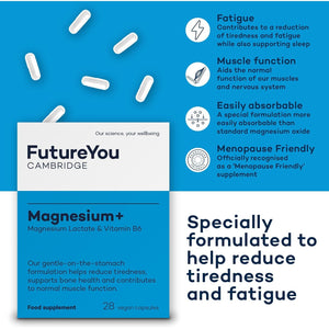 Magnesium+ 575Mg Supplement – 28 High Strength Capsules – Magnesium Lactate & Vitamin B6 Health Supplements to Reduce Tiredness & Support Bone Health – Supplements by Futureyou Cambridge