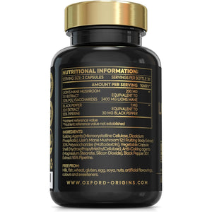Advanced Lions Mane Mushroom 2400Mg - 60 High Strength Vegan Capsules - Lions Mane Supplement with Black Pepper - Lion'S Mane Mushroom Supplement (Not Lions Mane Powder or Tablets) Made in the UK