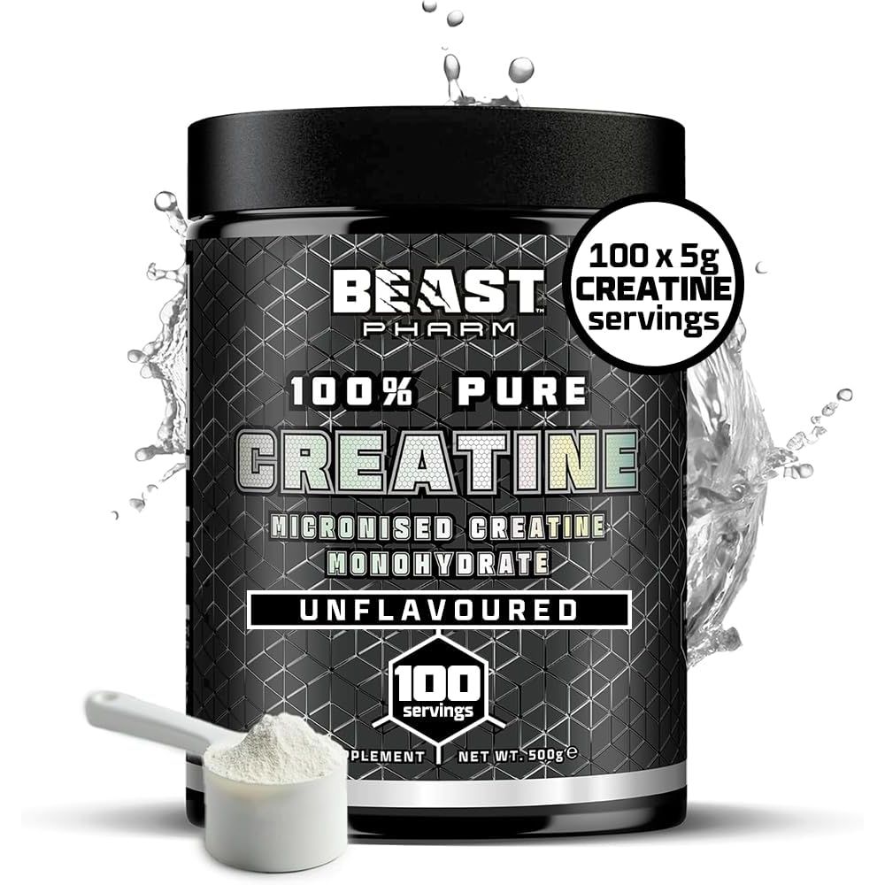 Beast | Creatine Monohydrate Powder 100 Servings (500G) 100% Pure Micronised Creatine Powder | Unflavoured