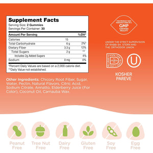 Chapter One Fiber Gummies, with Natural Chicory Root Soluble Fiber, Certified Kosher, 60 Flavored Gummies
