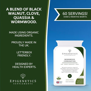Wormwood Combination 360Mg | Black Walnut, Clove, Quassia, Wormwood Herb Supplement | 60 Vegan Capsules | Made in UK | 2 Month Supply, 1 Herbal Capsule Daily