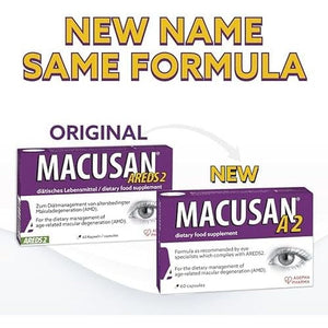 Macusan A2 AREDS2 Formula | Eye Health Dietary Food Supplement with Lutein, Zeaxanthin & Vitamins | Supports Vision & Helps Manage Age-Related Macular Degeneration (AMD) | 60 Capsules