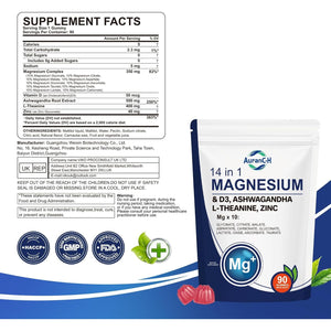 90 Count Magnesium Glycinate & Citrate Gummies – 14 in 1 Magnesium & D3, Ashwagandha L-Theanine, Zinc – Cortisol Supplements for Women – Sugar-Free Vegan Non-Gmo