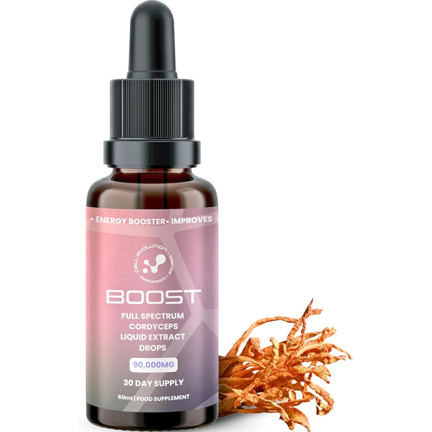 Cell Evolution Cordyceps Full Spectrum Liquid Mushroom Drops Supplement, Super Strength 90,000Mg (15:1), Energy Booster & Improves Performance, Natural & Suitable for Vegans & Vegetarians
