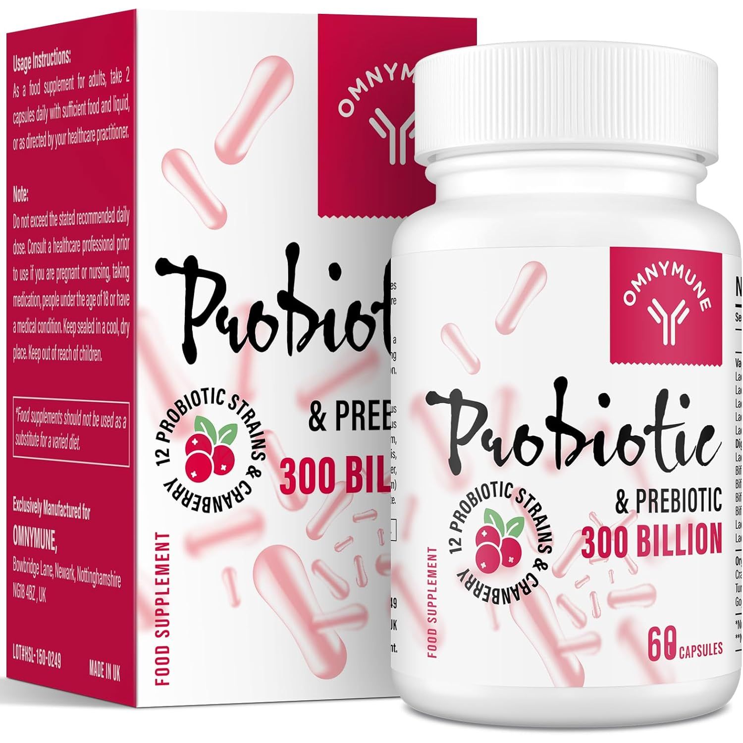 Probiotics for Women 300 Billion CFU, 12 Strains + Prebiotics, Digestive & Vaginal Health, 60 Capsules