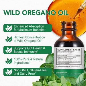Wild Oregano Oil Drops 60Ml, Natual Organic Oreganooil Wild Mediterranean Essential Oil of Oregano Liquid Herbal Supplement for Cold, Cough, Immune Support & Gut Health | Vegan, Non-Gmo