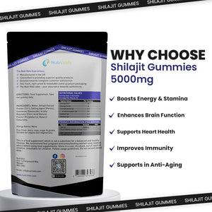Himalayan Shilajit Gummies | 5000Mg High Strength | 60 Count | Pure Shilajit for Men and Women | Purpleberry Flavoured | Vegan | 85+ Trace Minerals, Rich in Fulvic Acid | Energy Immune | by Nutrivolv