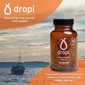 Dropi Icelandic Fish Oil - Extra Virgin Cod Liver Oil (EVCLO) - Natural Source of Vitamin a & D3 - Cold-Processed, Traceable & Pure from the Westfjords Pristine Atlantic Fishing Grounds (90 X 500Mg)