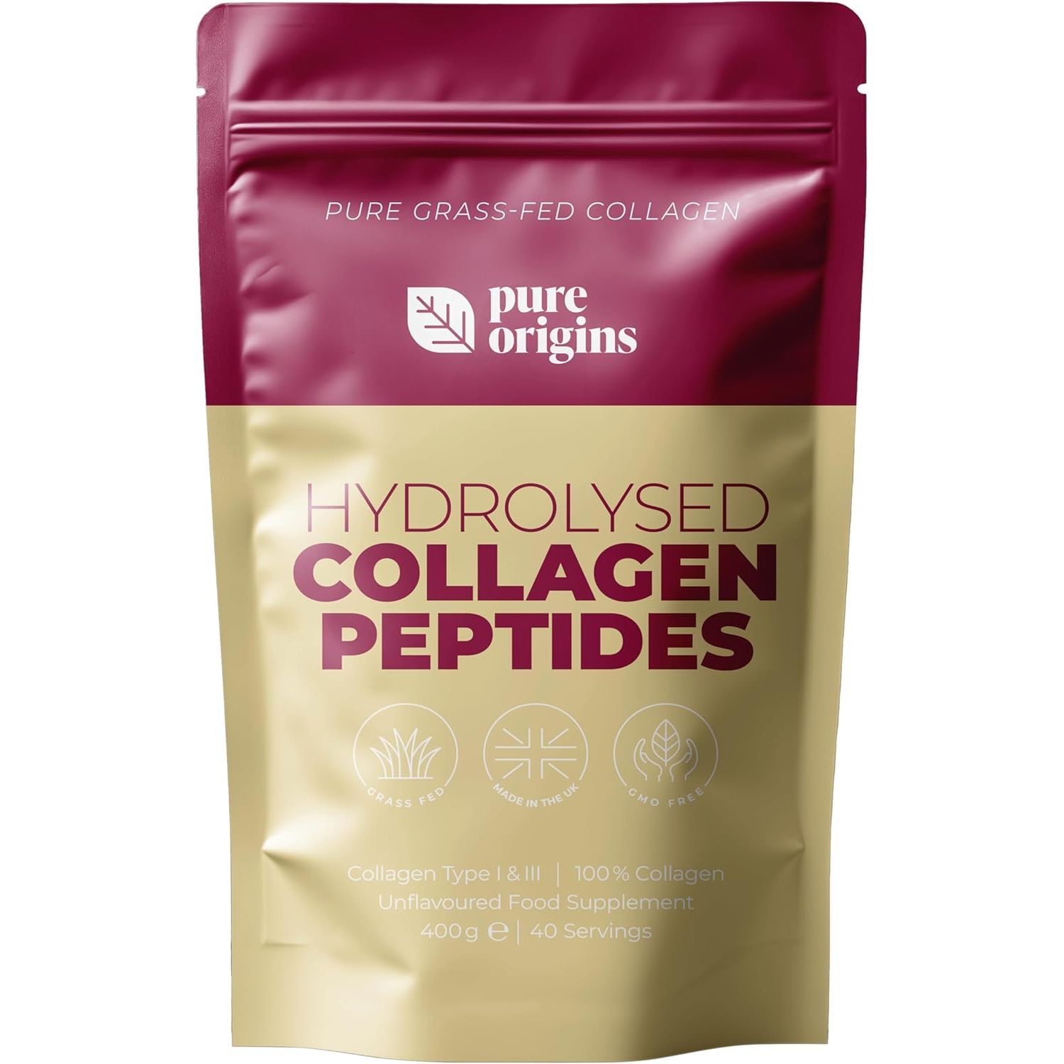 Pure Origins Bovine Collagen Powder 400G - Grass Fed, Grass Finished Pure Unflavoured Premium Hydrolysed Bovine Collagen Peptides Powder (Type 1 & 3) Collagen Supplement for Women & Men