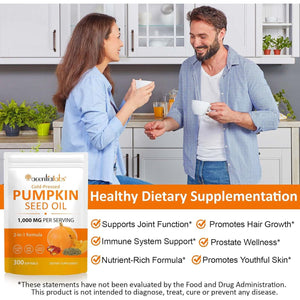 Pumpkin Seed Oil Capsules, Pumpkin Seed Oil Capsules Cold-Pressed 1,000 Mg per Serving, Supports Prostate Function, Hair Health, Rich in Essential Fatty Acids & Zin