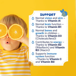 Minadex Minakids Multivitamin Drops – Liquid Vitamins for Children, A, B1, B2, B3, B6, C & D3 (400IU), Vegan, Orange Flavour, 60Ml (2-Month Supply), Made in UK
