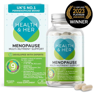 Health & Her Menopause Supplements for Women - Multi-Nutrient Wellbeing Support - Wellbeing for Menopause - 1 Month Supply, 60 Capsules - Vegan