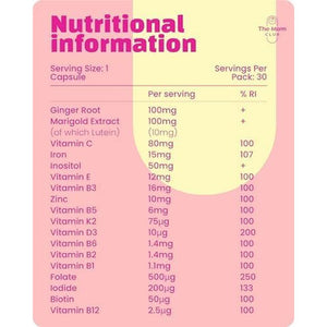 Pregnancy Vitamins for Women – 1St Trimester – Morning Sickness Relief & Baby Development – Weeks 1 to 12 – Prenatal Supplement with Folic Acid, Iron, B6 & Ginger – 30 Vegan Capsules – 1 Month Supply