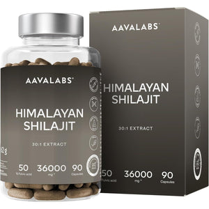 Pure Himalayan Shilajit - 36,000Mg - 30:1 Extract Ratio - 90 Pure Shilajit Capsules for Men- with 50% Fulvic Acid - More Convenient than Resin - Rich in Trace Minerals