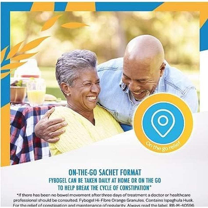 Fybogel Hi Fibre Sachets Orange Flavour 30 Pack - Natural Digestive Support, Gentle Constipation Relief, High Fiber Supplement, Easy Mix Powder, Daily Gut Health, Vegan Friendly