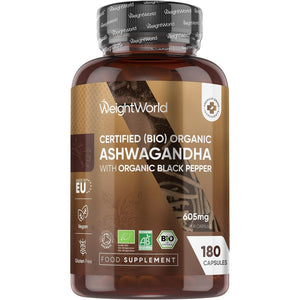 Organic Ashwagandha Capsules - 180 Capsules (6 Months Supply) - with Organic Black Pepper - 1 per Day - Soil Association Certified Ashwagandha Supplement - Non-Gmo, Vegan-Friendly & Additive-Free