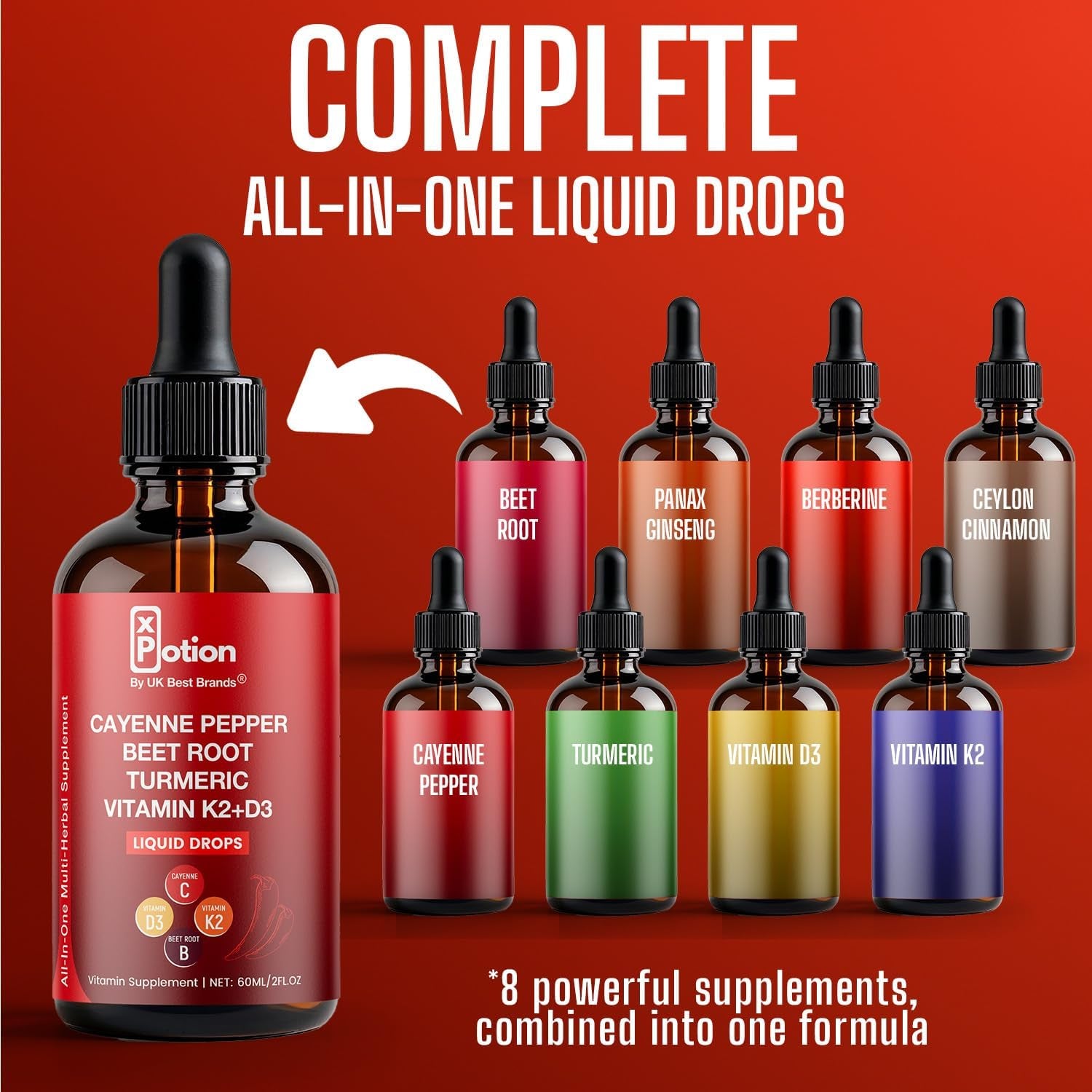 Cayenne Pepper Drops – Xpotion - Natural Liquid Extract with Beet Root, Vitamin D3 & K2 – 60Ml Herbal Supplement