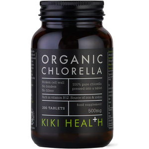 KIKI Health Organic Chlorella Tablets | 100% Organic Chlorella - Digestive, Immune, & Brain Health | Natural Source of Vegan Protein & Vitamins | Superfood for Detox Support, 200 Tablets (500Mg)