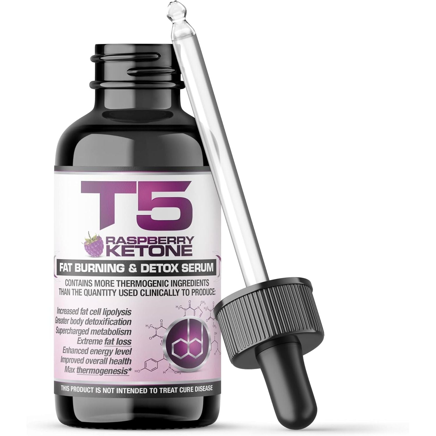 T5 Raspberry Ketone Serum: Powerful Fat Burners & Raspberry Ketones Blend. Fast Acting Weight Loss & Detox Drops (1 Month Supply | Suitable for Vegetarians | UK Manufactured)