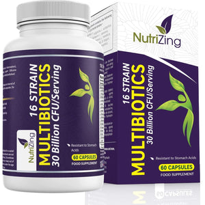 Nutrizing Bio Cultures Complex Probiotics for Gut Health - High Strength 30 Billion CFU with 16 Bacterial Cultures - Vegan Gut Health Supplements - Probiotics for Men & Women - Made in UK