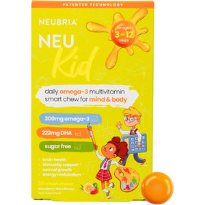 NEUBRIA NEU Kid Multivitamin & Omega-3 - Children Vitamins A, C, D, E, B Complex & Fish Oil for Kids - Sugar-Free Natural Soft Chews for Daily Wellness - UK Made, 30 Chewables