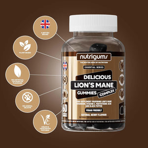 Lion'S Mane Mushroom 2500Mg High Strength Complex Gummy | Berry Flavour | 60 Vegan Gummies | Polysaccharides with VIT C, VIT B5 and Black Pepper | for Cognition & Mood by NUTRIGUMS®