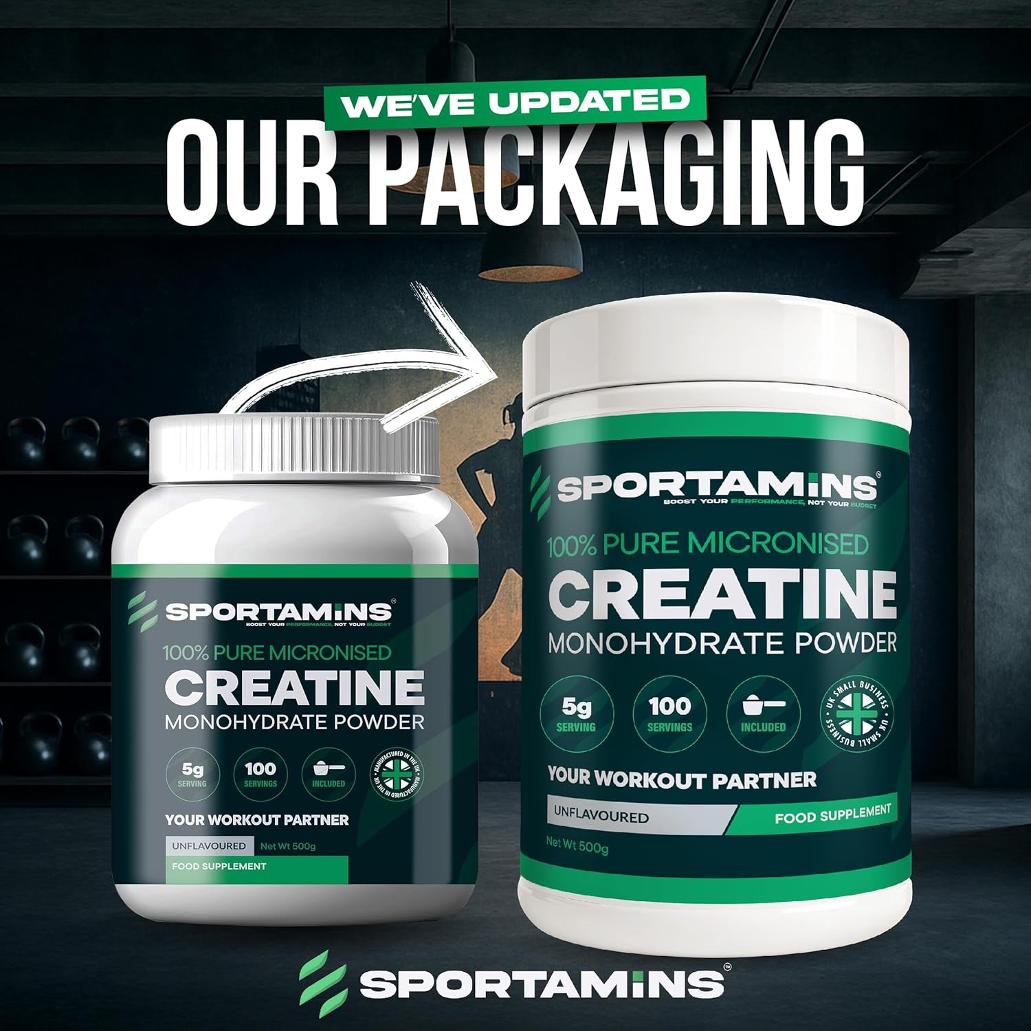SPORTAMINS Creatine Monohydrate Powder 500G – 100% Pure Micronised Creatine Monohydrate – Unflavoured, 100 Servings – Muscle Growth, Strength & Recovery – Vegan, GMP Certified, Non-Gmo Supplement