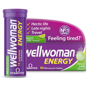 Wellwoman Energy Lime - 10 Dissolving Multivitamins Effervescent Tablets for Woman, Natural Lime Flavour