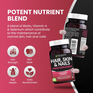 Only Nutrients - Hair Skin and Nails Vitamins, Beauty Supplements with Biotin & Selenium plus Vitamin C, a & E, High-Strength Vegan Supplements for Women/Men, 180 Biotin Tablets