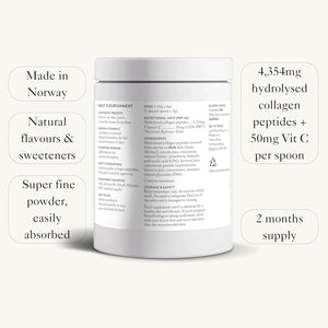 Bare Biology Collagen Powder + Vitamin C, 300G/60 Servings, Strawberry Flavour - Skinful Pure Marine Collagen for Skin, Muscles, Hair, Nails, Joints & Bones - Super Strength Type 1 Peptides