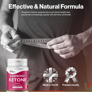 Vit Direct - Raspberry Ketone Capsules - Weight Loss Supplements - 60 Capsules - One Month Supply - Natural Fruit Extracts - Boost Metabolism - Increase Energy - Suppress Appetite