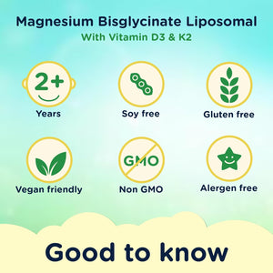 Magnesium Liposomal | with Vitamins D3 & K2 | Magnesium Bisglycinate | for Children & Adults | Highly Absorbable Liquid Supplement | Lemon & Elderflower Flavour | 30-Day Supply | 150Ml