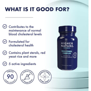 Higher Nature - Red Sterol Complex - Plant Sterols- Red Yeast Rice - Policosanol - for Normal Cholesterol Balance - Vegetarian & Vegan - 90 Tablets