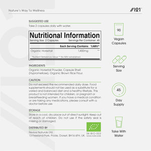 Organic Horsetail 1400Mg – 90 Vegan Capsules (45 Day Supply) – Pure & Potent Powder – Resealable and Recyclable Pouch by Alpha01