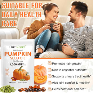 Pumpkin Seed Oil Capsules 1000Mg per Serving - 300 Softgels for Hair & Urinary Support - 2-In-1 Formula, Rich in Zinc & Omega Fatty Acids - Easy-To-Swallow, Vegan