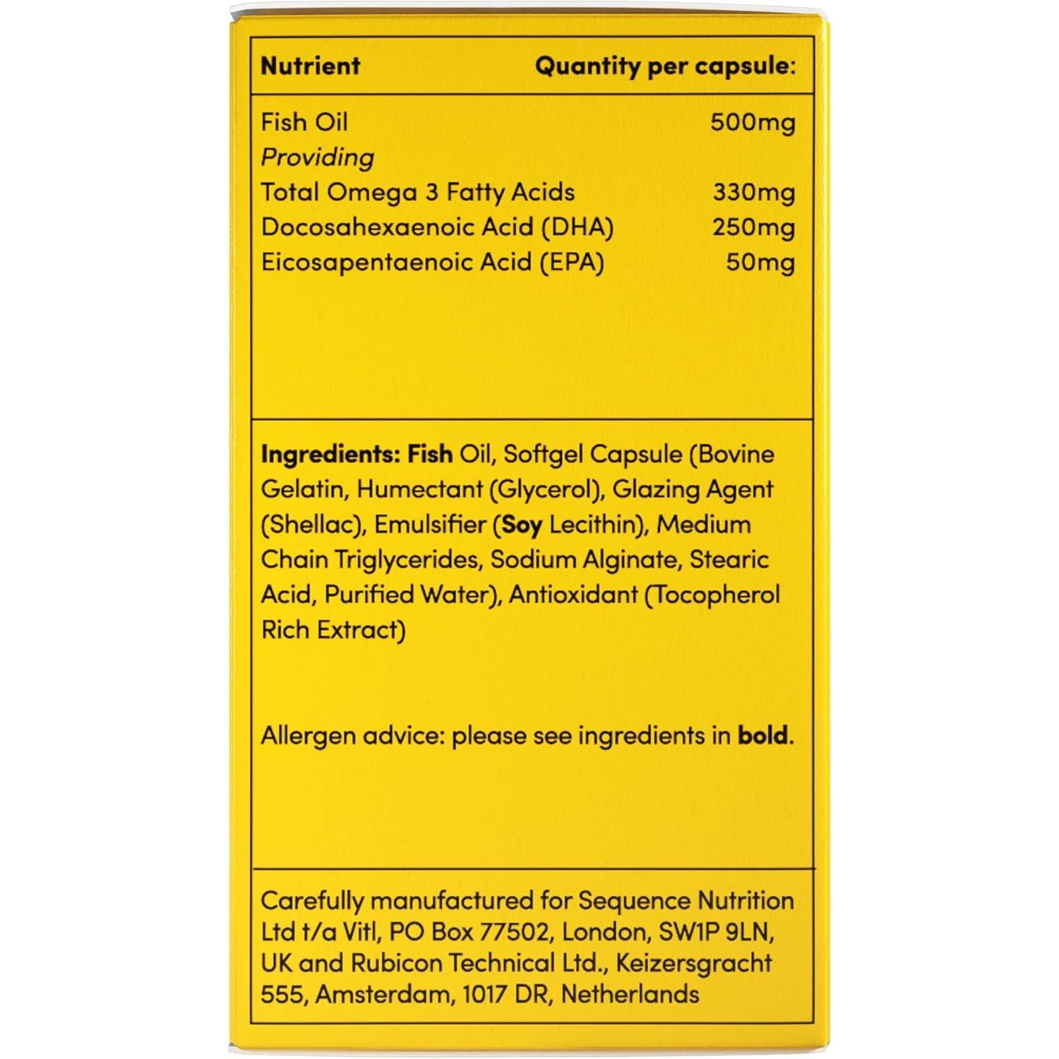 Vitl Omega 3 Fish Oil Supplement - 30 Easy to Swallow Softgel Capsules - Support Brain & Heart Health - 500Mg Fish Oil, 250Mg DHA & 50Mg EPA