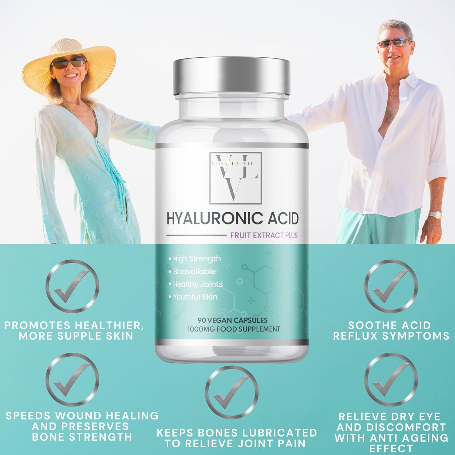 Hyaluronic Acid & Superfruits 1000Mg Complex | 90 Capsules | High Strength | Boosted with Superfruits | Vegan