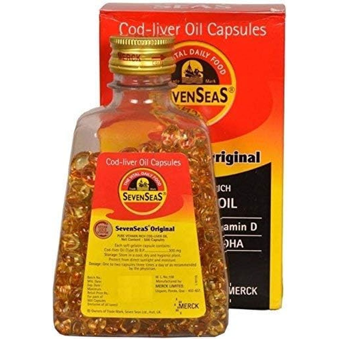 Merck Sevenseas Original Cod Liver Oil Capsules- 500 Pieces - Free EXPEDITE Shipping (2)