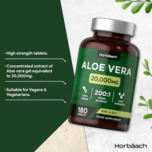 Aloe Vera Tablets 20,000Mg | High Strength One-A-Day Formula | 180 Count | Suitable for Vegetarians & Vegans | by Horbaach