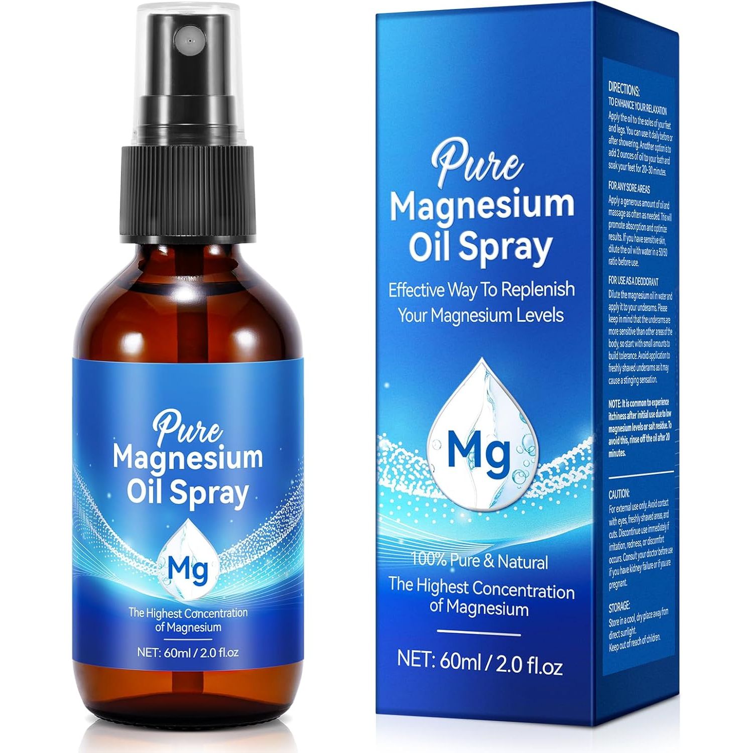 Magnesium Spray, Magnesium Oil for Feet, 100% Pure & Natural Organic Magnesium Oil Spray Glass Bottle, Easy to Absorb & Use, Magnesium Oil Spray for Sleep