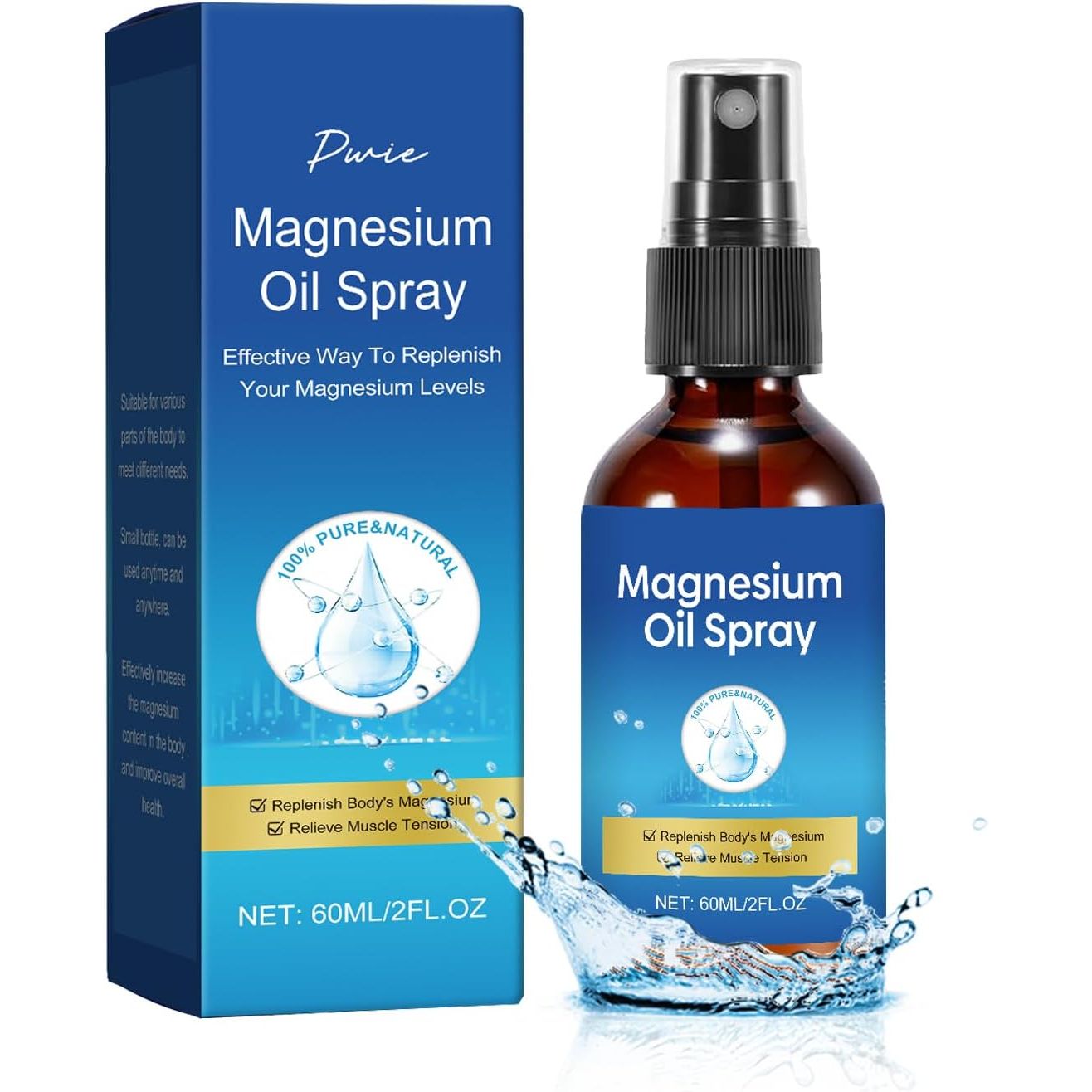 Pure Magnesium Oil Spray, Foot Magnesium Spray, Leak-Proof Portable Package, Magnesium Oil Body Care Natural Formula, Easy to Absorb and Soothe.