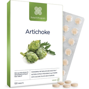 Healthspan Artichoke Extract 360Mg (120 Tablets) | Supports Digestion & Liver Health | High Strength Vegan Artichoke Tablets with 7.2Mg of Cynarin | with Calcium, Folate & Vitamin B6 | Vegan