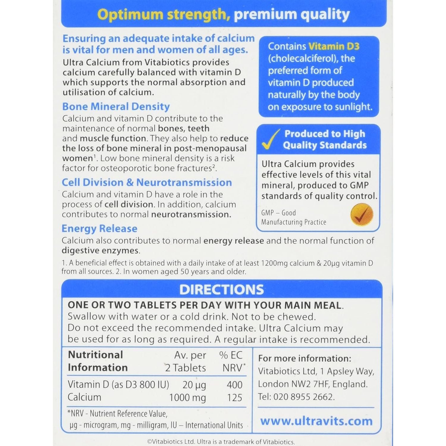 Calcium and Vitamin D Tablets, Vitabiotics Ultra (Pack of 1)