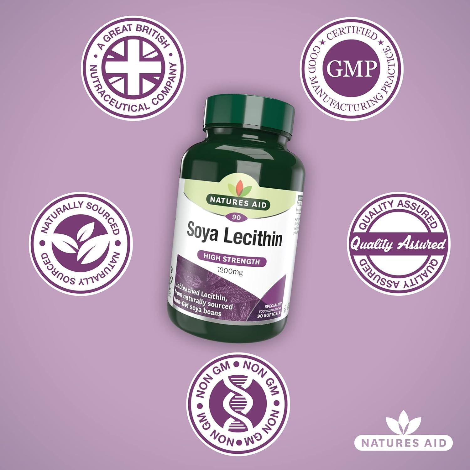 Natures Aid Soya Lecithin 1200Mg - High Strength Phospholipids - Supports Brain Health, Liver Function & Metabolism - Natural Food Supplement - Non-Gmo, Gluten-Free, Salt and Sugar Free - 90 Softgels
