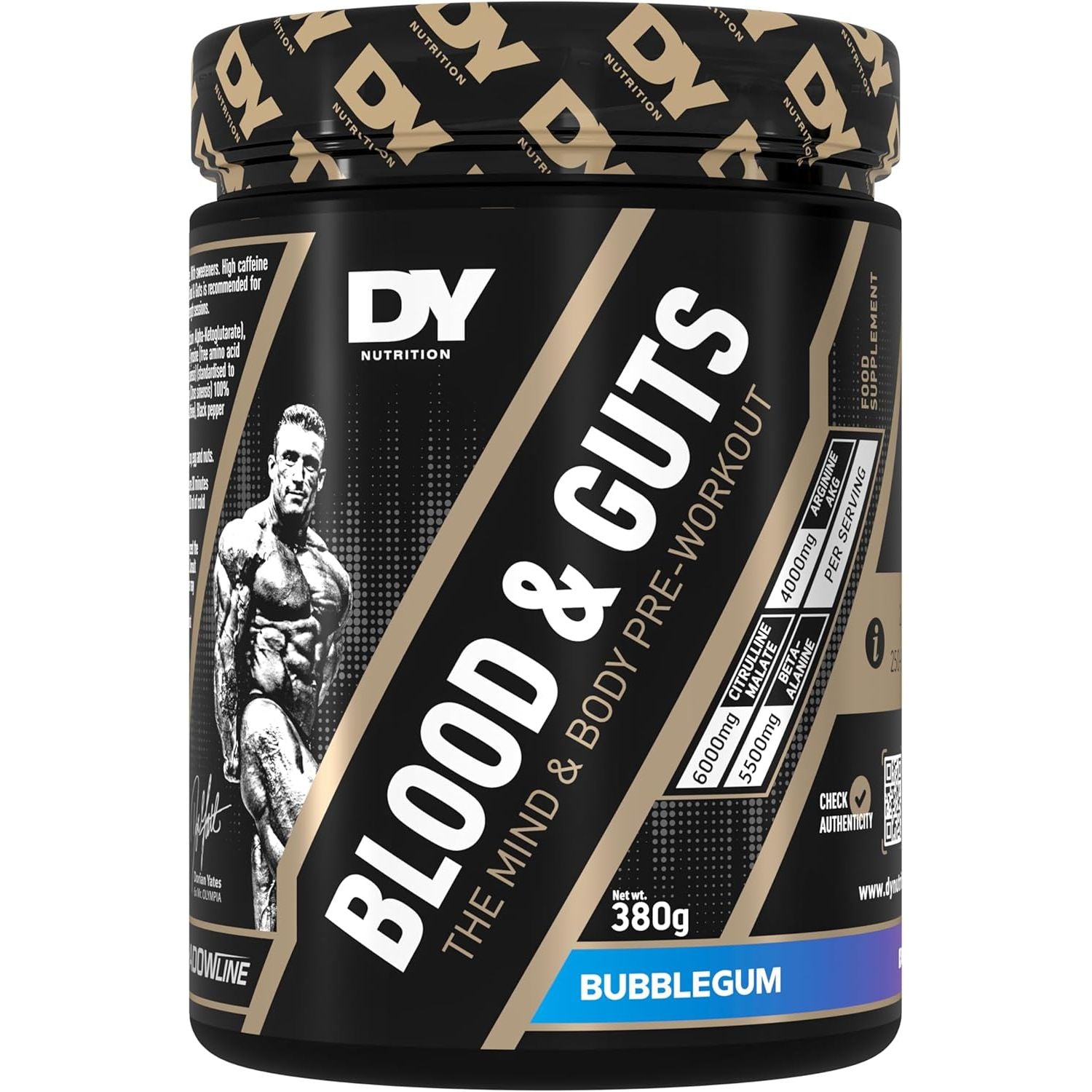 DY Nutrition - Blood and Guts Pre Workout Powder, 380G (Bubblegum) - High Strength Preworkout with 350Mg Caffeine, Citrulline Malate, Beta Alanine, Arginine AKG, L-Tyrosine, Vitamin B3 for Men & Women