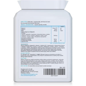 Vegan Collagen & Hyaluronic Acid Complex - 60 Capsules - Effective Skin, Hair & Nails Formula with 500Mg of Vollagen in the Exact Amino Ratios of Human Collagen - D-Biotin, Seaweed, Vitamins E&C