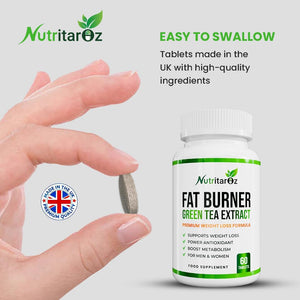 Fat Burner - Weight Loss Pills for Men & Women, Slimming Supplement with Green Tea Extract to Improve Metabolism & Energy, Appetite Suppressant, Diet Supplement - 60 Vegetarian Tablets - Nutritaroz
