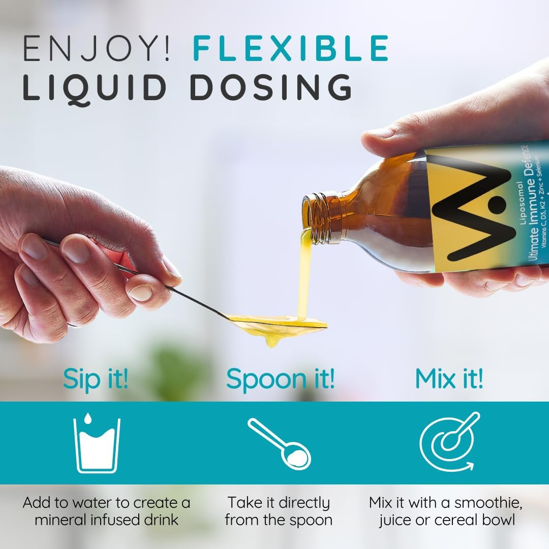 WELL ACTUALLY Liposomal Advanced Immune Support (25 Servings) with Vitamin C D3 K2 Zinc & Selenium - High Strength Liquid Liposomal Vitamin C Supplement for Immunity – Vegan & Sugar Free