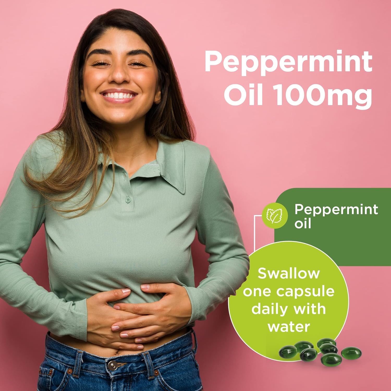 Healthspan High Strength Peppermint Oil 100Mg (180 Capsules) | Helps to Support a Healthy Digestion | One-A-Day & Easy to Swallow Capsule | Vegan